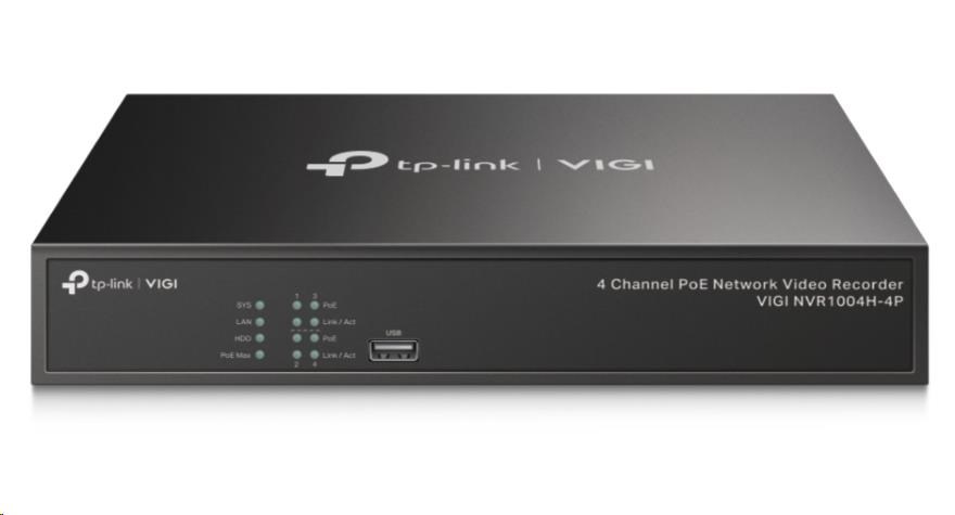 TP-Link VIGI NVR1004H-4P, videorekordér, 4 channels, 4xPoE, 1xSATA, 1x100Mb/s LAN, 2xUSB2.0, 1xHDMI,1xVGA4 