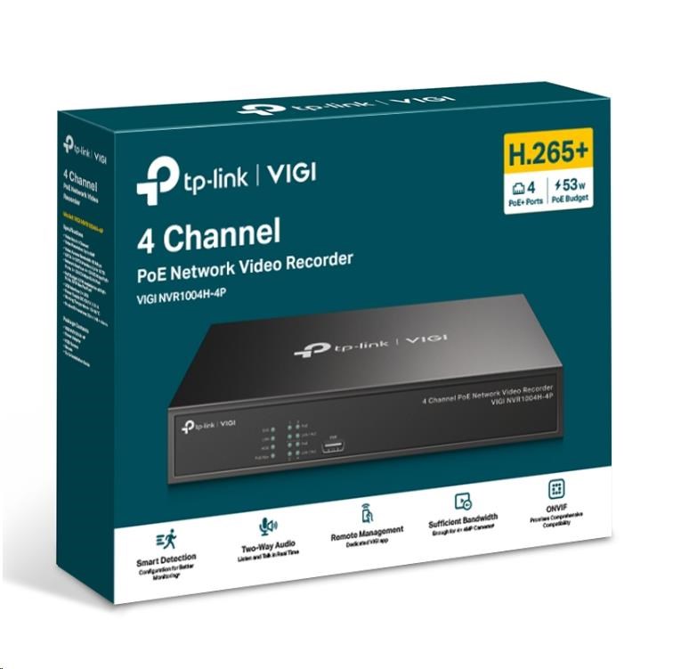 TP-Link VIGI NVR1004H-4P,  videorekordér,  4 channels,  4xPoE,  1xSATA,  1x100Mb/ s LAN,  2xUSB2.0,  1xHDMI, 1xVGA5 