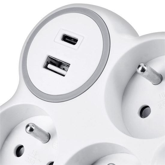 Solight rozbočka,  3x 15A,  USB nabíječka A+C,  bílá-šedá4 