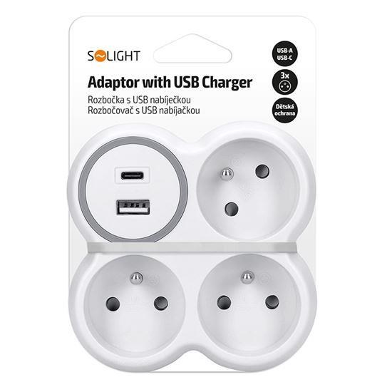 Solight rozbočka,  3x 15A,  USB nabíječka A+C,  bílá-šedá5 