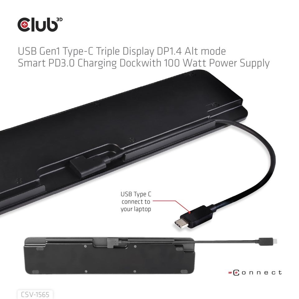 Club3D Dokovací stanice USB-C, Triple Display DP 1.4 Alt mode Smart PD3.0 Charging Dock with 100 Watt PS5 