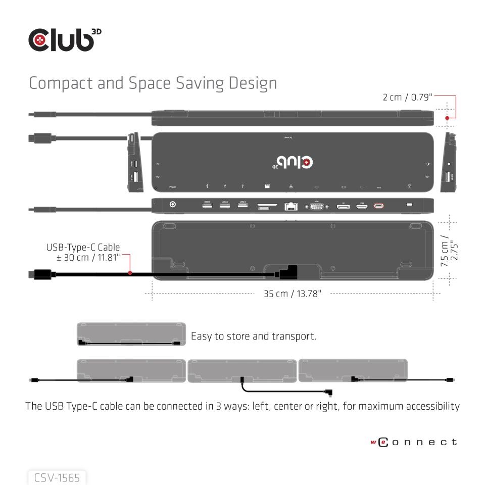 Club3D Dokovací stanice USB-C, Triple Display DP 1.4 Alt mode Smart PD3.0 Charging Dock with 100 Watt PS7 