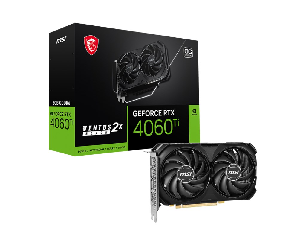 MSI VGA NVIDIA GeForce RTX 4060 Ti VENTUS 2X BLACK 8G OC,  8G GDDR6,  3xDP,  1xHDMI0 