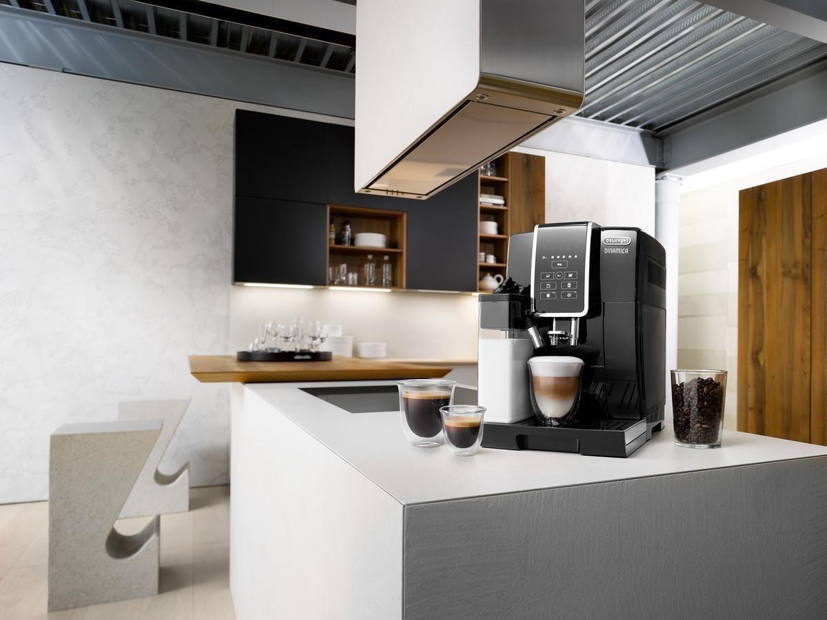 DeLonghi Dinamica ECAM 350.50.B automaticý kávovar,  15 bar,  1450 W,  vestavěný mlýnek,  mléčný systém,  dvojitý šálek7 