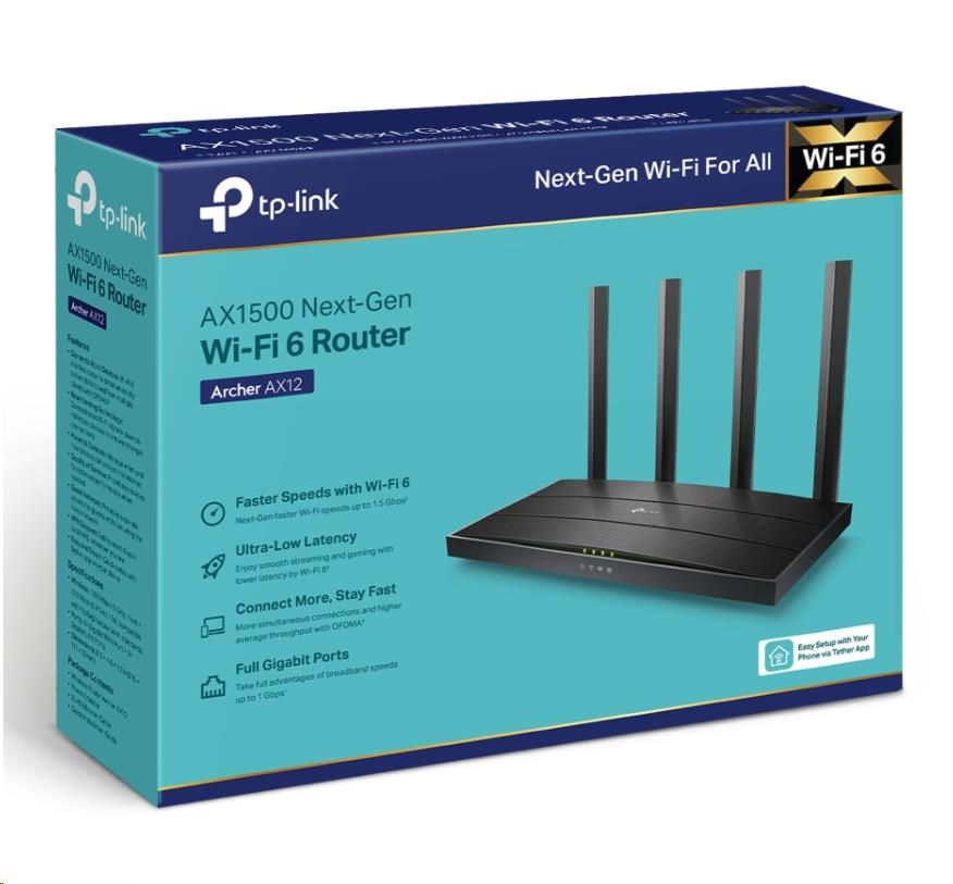 TP-Link Archer AX12 OneMesh/EasyMesh WiFi6 router (AX1500,2,4GHz/5GHz,3xGbELAN,1xGbEWAN)3 