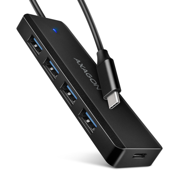 AXAGON HUE-C1C,  4x USB 5Gbps TRAVEL hub,  USB-C napájací konektor,  kábel USB-C 19 cm5 