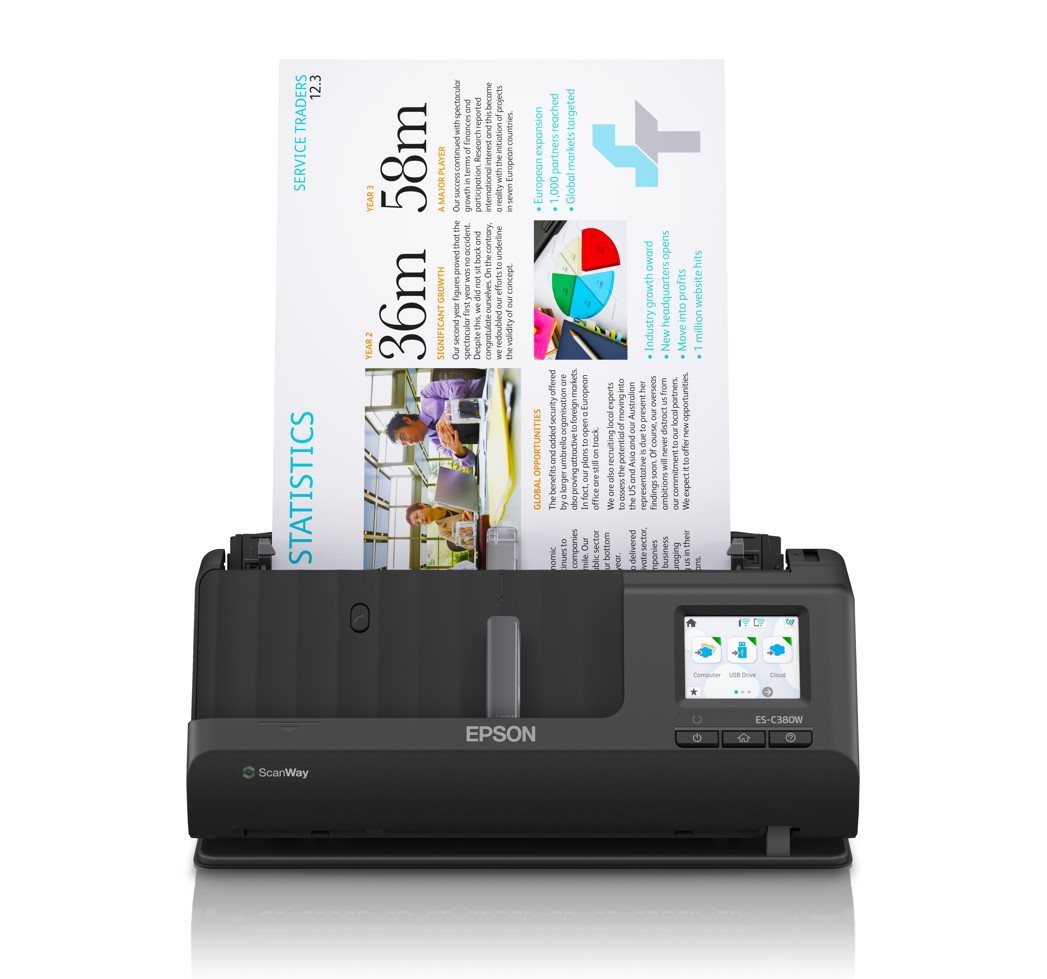EPSON skener ES-C380W, A4, 600x600dpi, USB, Wi-Fi (direct), Display0 