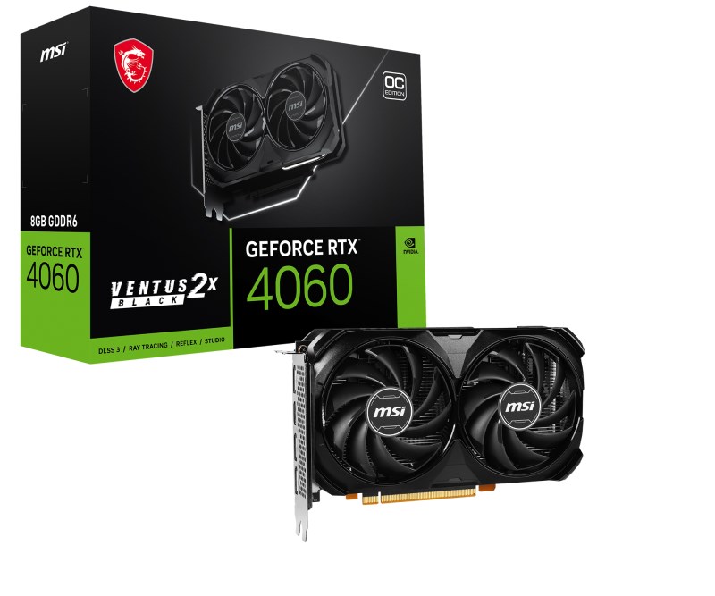 MSI VGA NVIDIA GeForce RTX 4060 VENTUS 2X BLACK 8G OC, 8G GDDR6, 3xDP, 1xHDMI0 