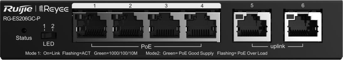 Reyee RG-ES206GC-P Smart mananged PoE switch,  4x PoE2 