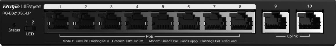Reyee RG-ES210GC-LP Smart mananged PoE switch, 8x PoE2 