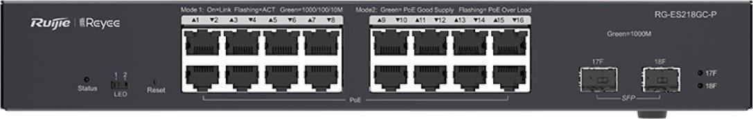 Reyee RG-ES218GC-P Smart mananged PoE switch,  16x PoE,  2x SFP3 