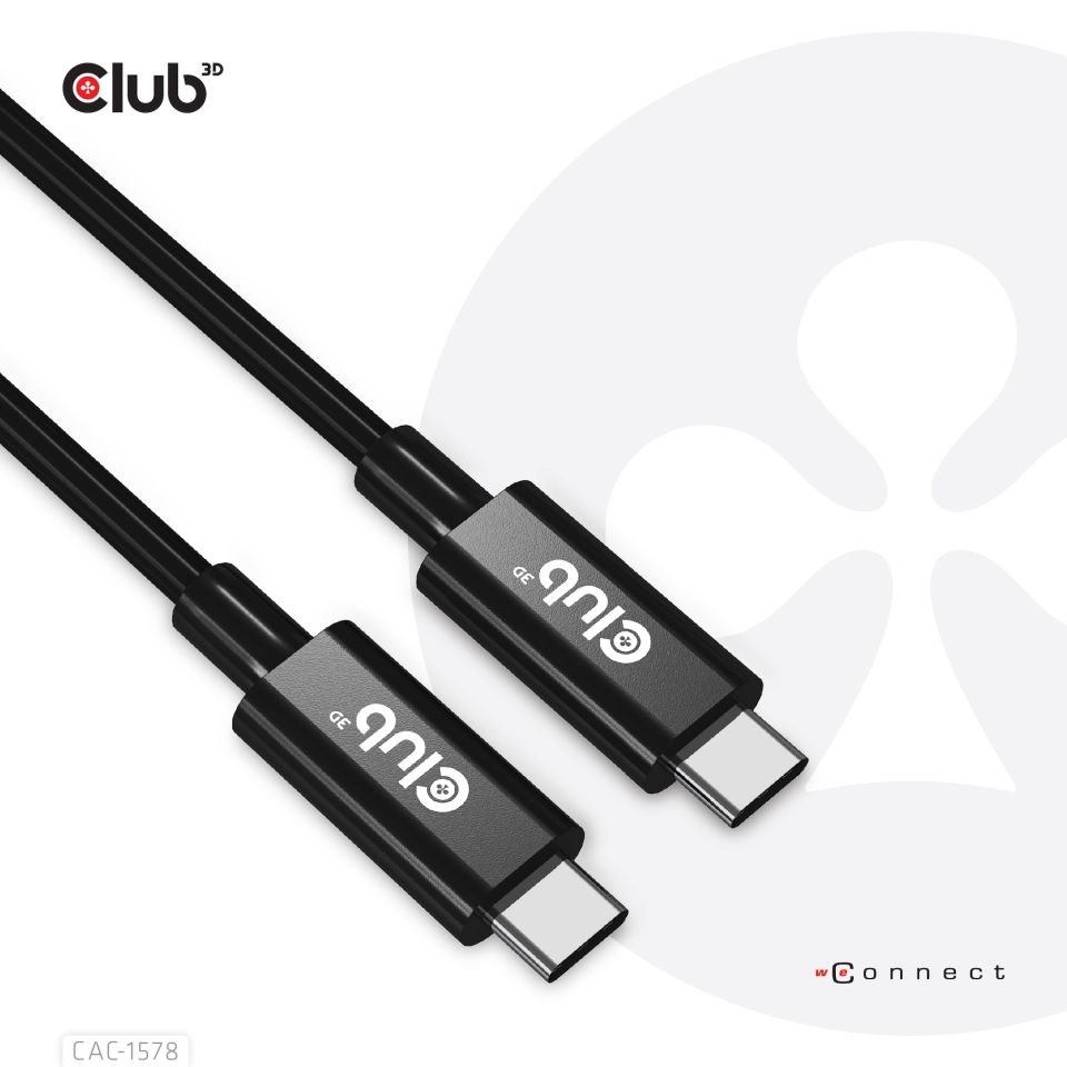 Club3D Kabel USB4 Gen3x2 Type-C Oboustranný kabel 8K60Hz,  Data 40 Gbps,  PD 240W(48V/ 5A) EPR M/ M 2m5 