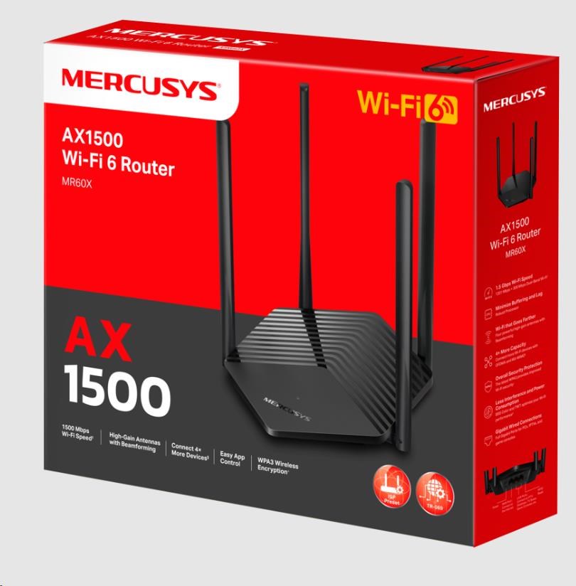 MERCUSYS MR60X WiFi6 router (AX1500, 2, 4GHz/ 5GHz, 2xGbELAN, 1xGbEWAN)3 