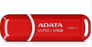 ADATA Flash Disk 64GB UV150,  USB 3.1 disk Dash Drive (R:90/ W:20 MB/ s) červený0 