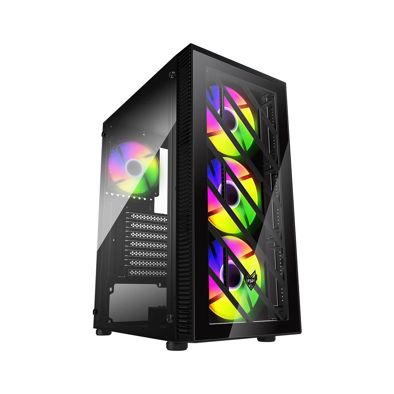 Fortron skříň Midi Tower CMT192,  průhledná bočnice,  ATX,  4x RGB větrák,  černá0 