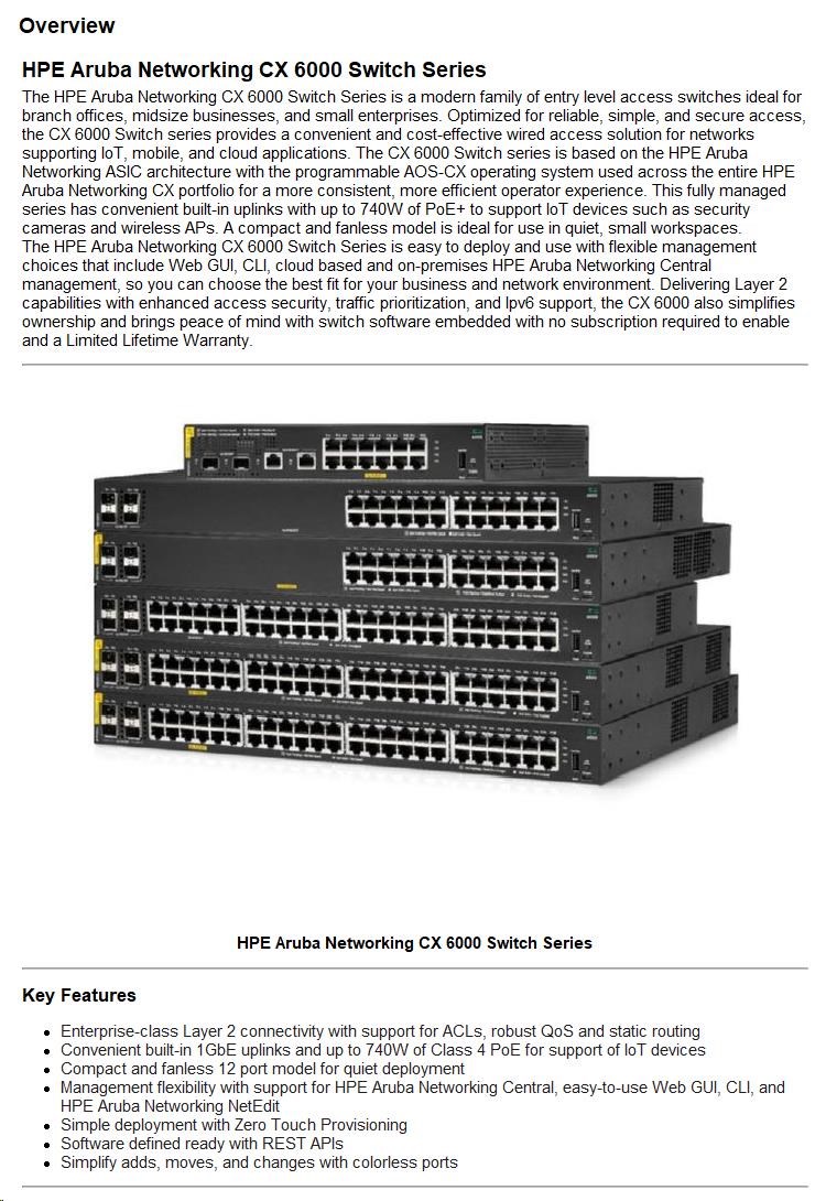 HPE Aruba Networking CX 6000 48G 4SFP Switch R8N86AR RENEW9 