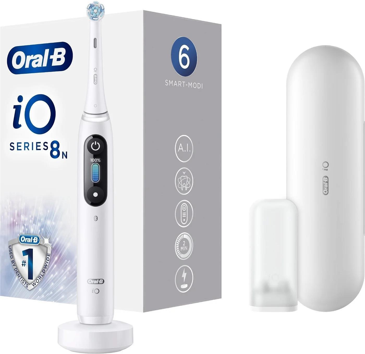 Oral-B iO Series 8 White Alabaster elektrický zubní kartáček,  magnetický,  6 režimů,  časovač,  tlakový senzor,  pouzdro4 