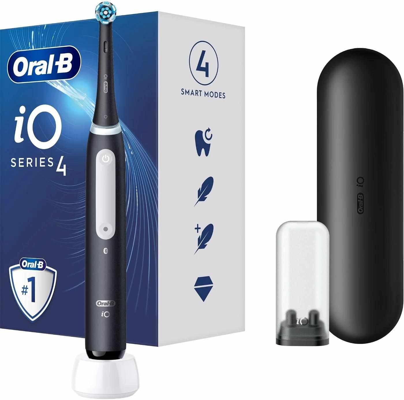 Oral-B iO Series 4 Matt Black elektrický zubní kartáček,  magnetický,  časovač,  tlakový senzor,  mobilní aplikace,  černý0 