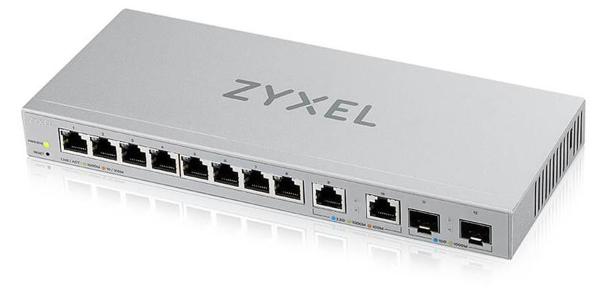 Zyxel XGS1210-12 12-portový gigabitový webovo riadený prepínač,  8x gigabitový RJ45,  2x 2, 5GbE RJ45,  2x SFP+0 