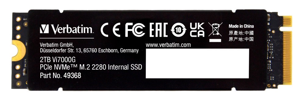 VERBATIM SSD Vi7000G Internal PCIe NVMe M.2 SSD 4TB ,  W 6700/  R 7400MB/ s2 