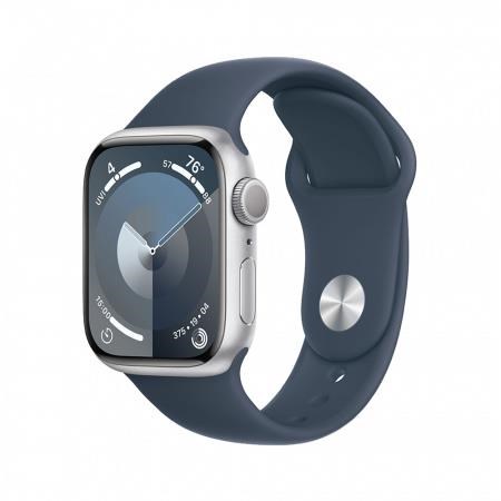 Apple Watch Series 9 GPS 45mm Silver Aluminium Case with Storm Blue Sport Band - M/L0 