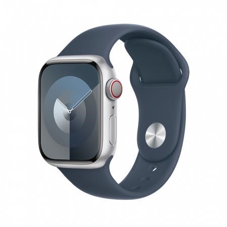 APPLE Watch Series 9 GPS + Cellular 45mm Silver Aluminium Case with Storm Blue Sport Band - S/ M0 