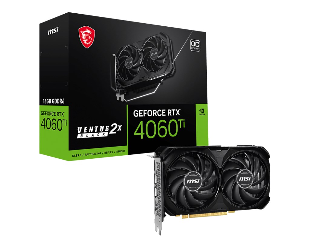 MSI VGA NVIDIA GeForce RTX 4060 Ti VENTUS 2X BLACK 16G OC,  16G GDDR6,  3xDP,  1xHDMI3 