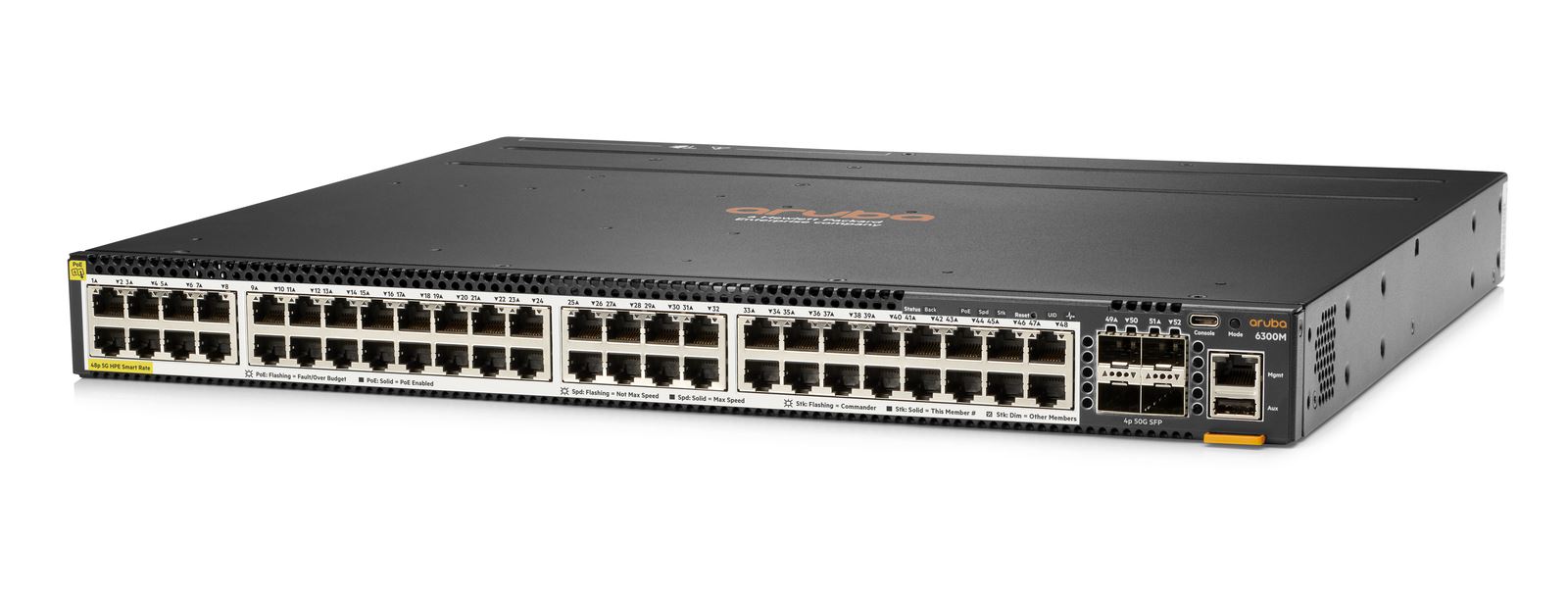 Aruba 6300M 48-port 1GbE Class 4 PoE and 4-port SFP56 Switch JL661A RENEW0 
