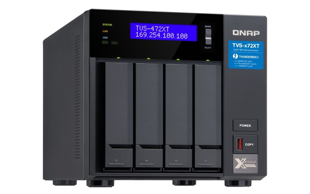 QNAP TVS-472XT-i3-4G (4C/ i3/ 4GBRAM/ 4xSATA/ 2xM.2/ 2xGbE/ 1x10GbE/ 5xUSB3.2/ 1xHDMI/ 2xTB3/ 2xPCIe)5 
