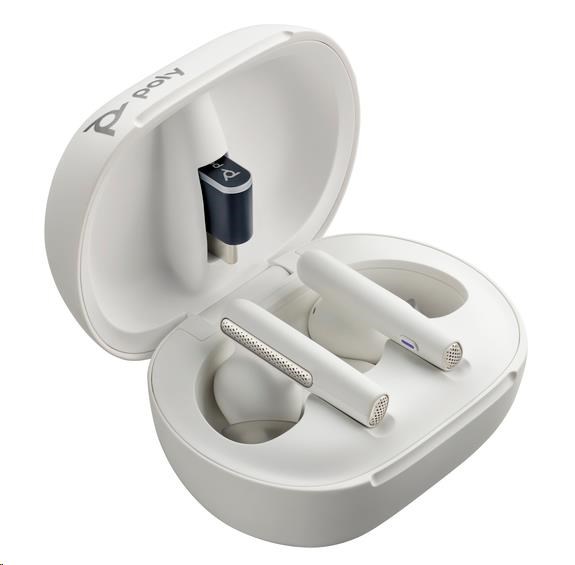 Poly Voyager Free 60+ bluetooth headset,  BT700 USB-C adaptér,  dotykové nabíjecí pouzdro,  bílá1 