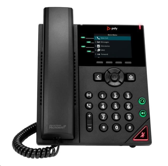 Poly VVX 250,  4linkový IP telefon,  PoE0 