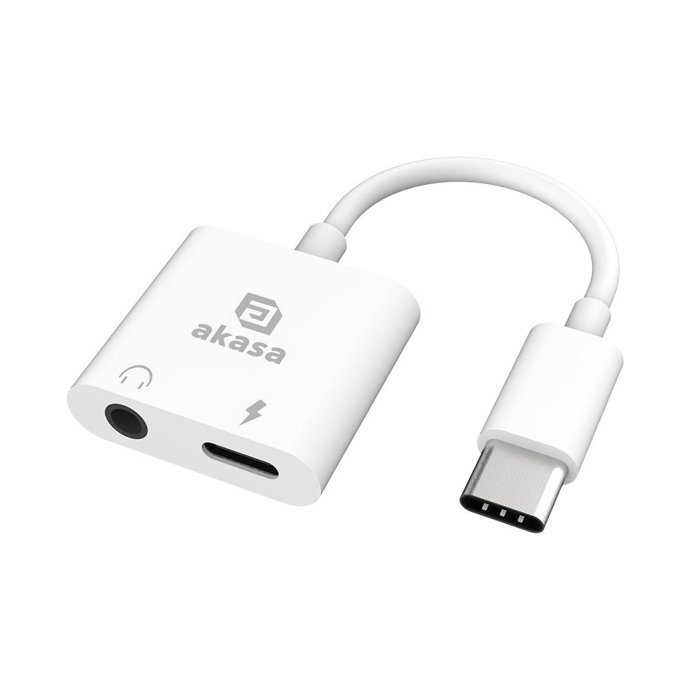 AKASA adaptér USB-C to 3.5mm Jack & PD 15W Nabíjecí port, bílá0 