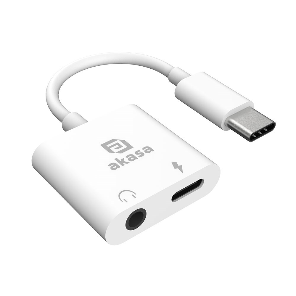 AKASA adaptér USB-C to 3.5mm Jack & PD 15W Nabíjecí port, bílá1 