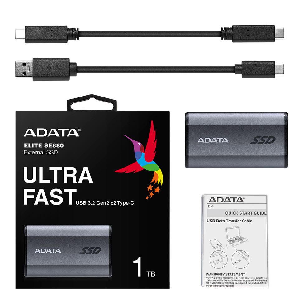 ADATA Externí SSD 2TB SE880,  USB-C 3.2 Gen 2x2,  R:2000/ W:2000MB/ s,  šedá5 