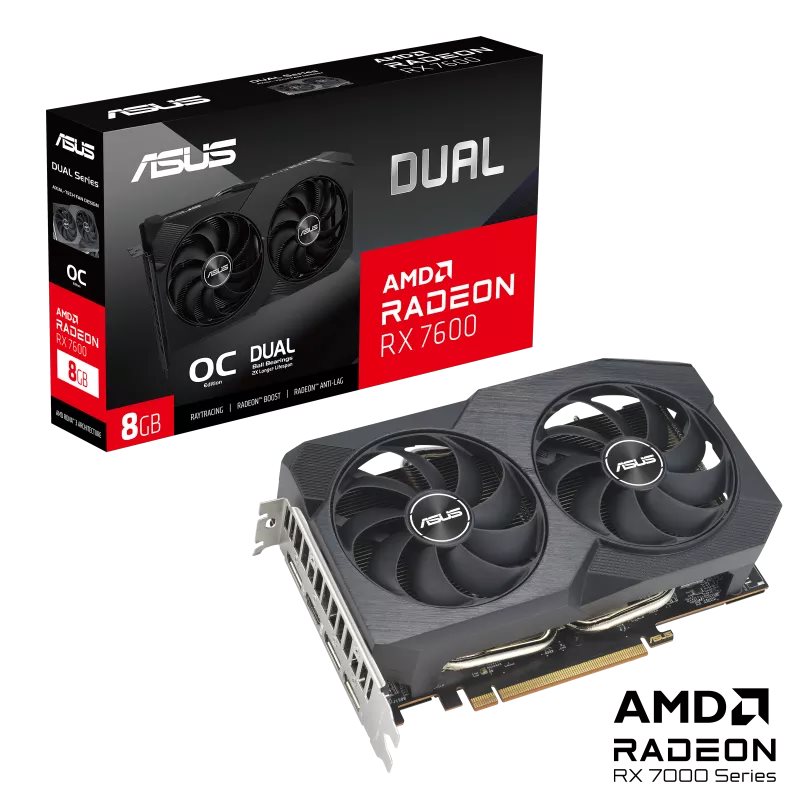 ASUS VGA AMD Radeon RX 7600 DUAL V2 OC 8G, 8G GDDR6, 3xDP, 1xHDMI2 