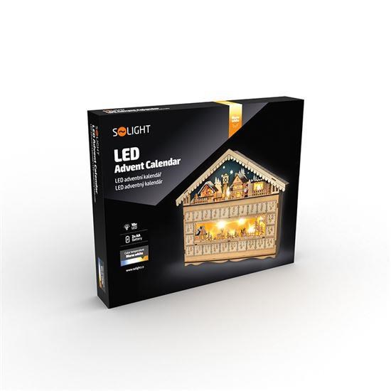 Solight LED adventní kalnedář - horská chata,  10x LED,  50x40cm,  2x AA0 