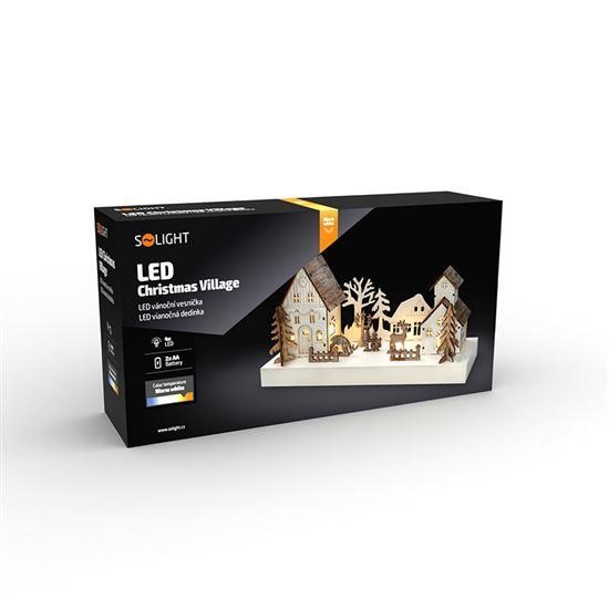 Solight LED vánoční vesnička,  34x17cm,  dřevo,  4 LED,  2x AA5 