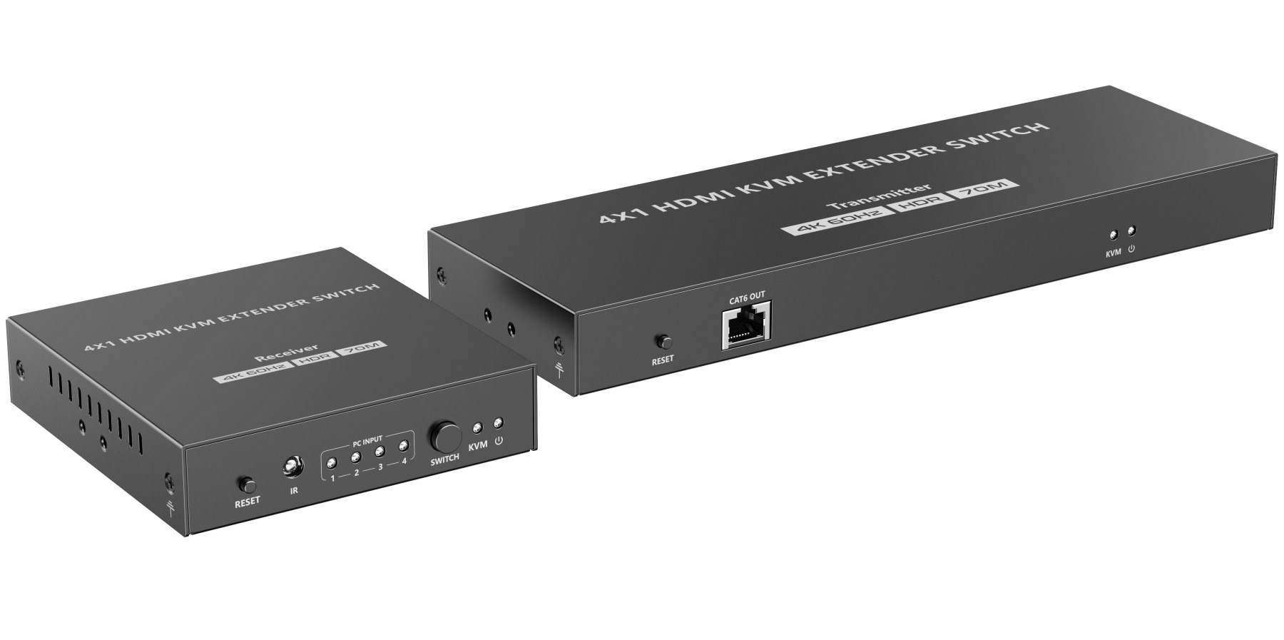 PREMIUMCORD HDMI switch,  4K@60Hz HDMI2.0 KVM 4:1 s ovládáním až na 70m přes Cat6/ 70 
