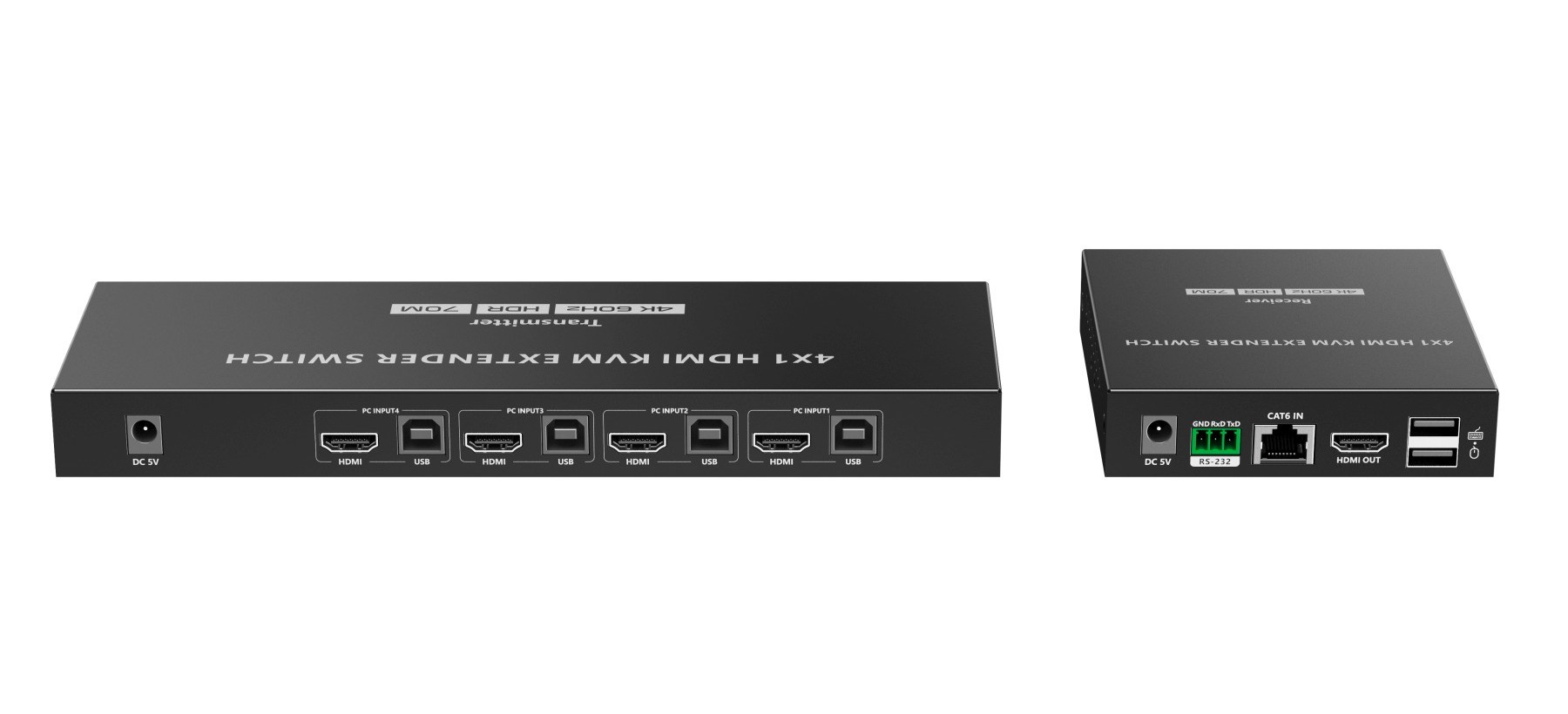 PREMIUMCORD HDMI switch,  4K@60Hz HDMI2.0 KVM 4:1 s ovládáním až na 70m přes Cat6/ 71 
