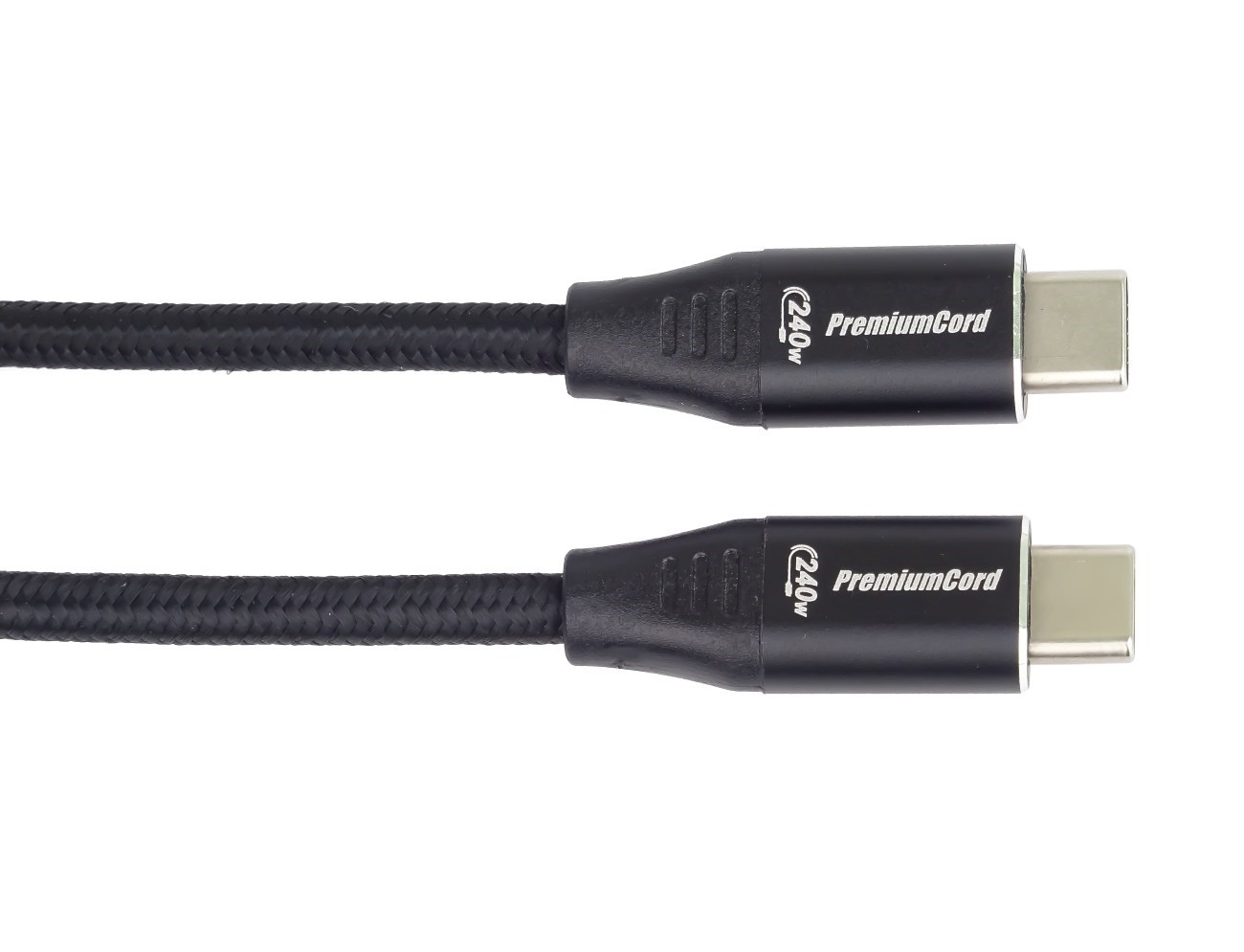 PREMIUMCORD Kabel USB-C M/ M,  240W 480Mbps černý bavlněný oplet,  1m1 