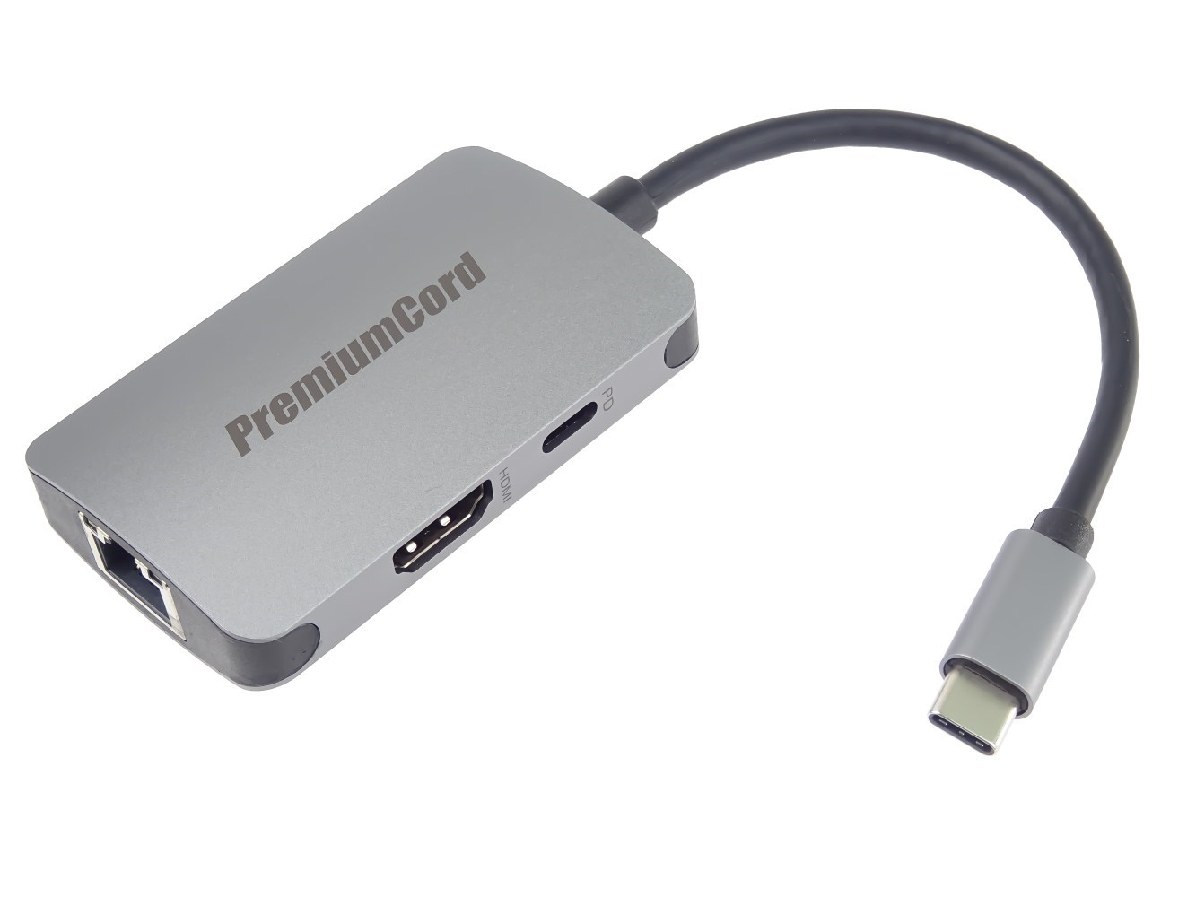 PREMIUMCORD Adaptér USB-C na HDMI + RJ45 + PD adaptér,  hliníkové pouzdro0 