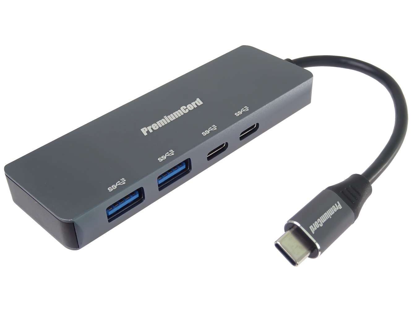 PREMIUMCORD Hub USB-C na 2x USB 3.2 Typ-C +2x USB 3.2, 5G SuperSpeed, Aluminum0 