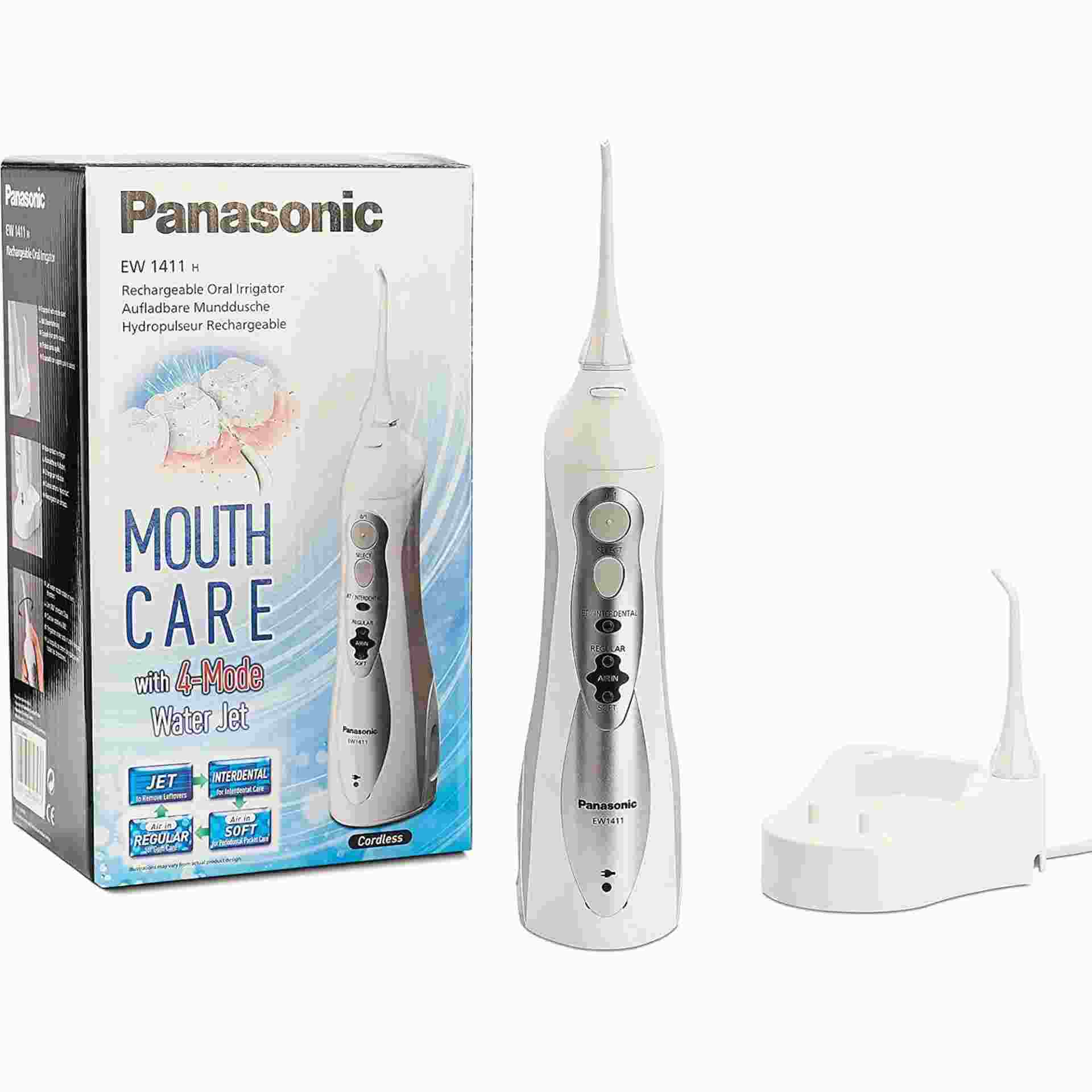 Panasonic EW1411H845 ústní sprcha, 1400 pulzů, 130 ml, 3 stupně nastavení, nabíjecí akumulátor, bílá0 