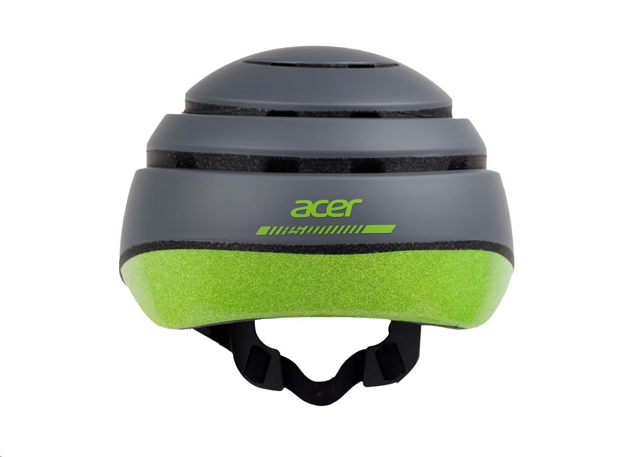 ACER Foldable Helmet (skládací helma),  šedá se zeleným reflexním pruhem vzadu,  velikost L (60-63 cm),  375 gr6 