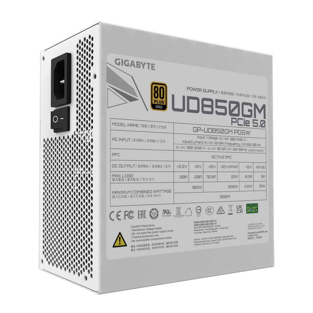 GIGABYTE zdroj UD850GM PG5,  850W,  80+ Gold,  120mm fan,  bílá6 