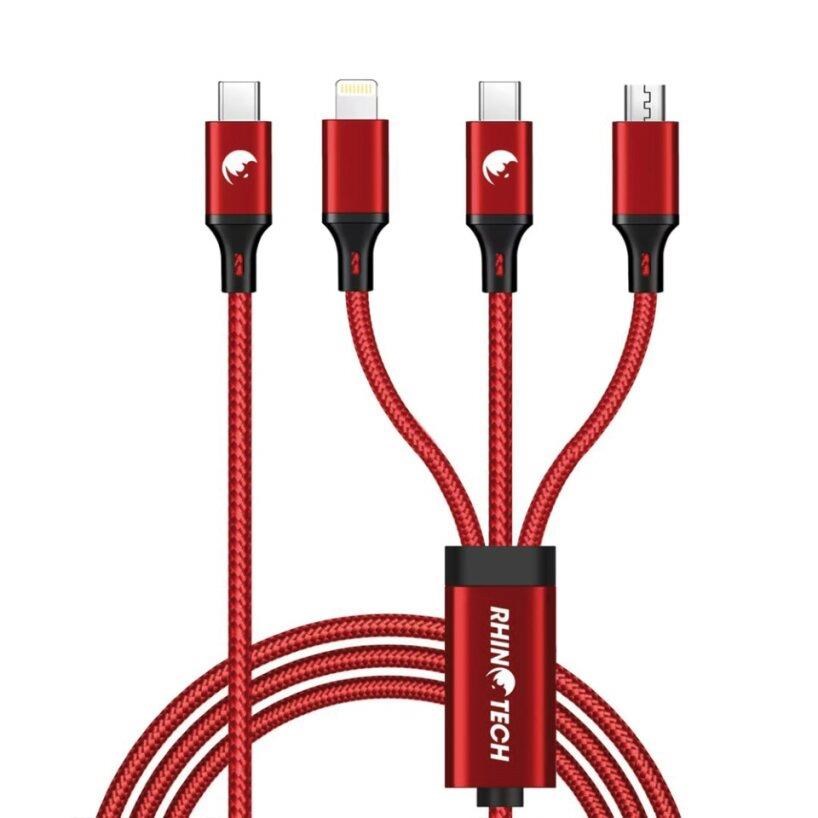 RhinoTech nabíjecí a datový kabel 3v1 USB-C (MicroUSB + Lightning + USB-C) 40W 1,2m červená0 