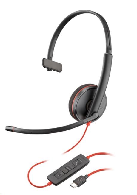 Poly náhlavní souprava Blackwire 3210,  USB-C/ A adaptér,  mono (bulk),  černý kabel0 