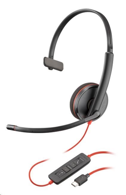 Poly náhlavní souprava Blackwire 3210,  USB-C/ A adaptér,  mono (bulk),  červený kabel0 