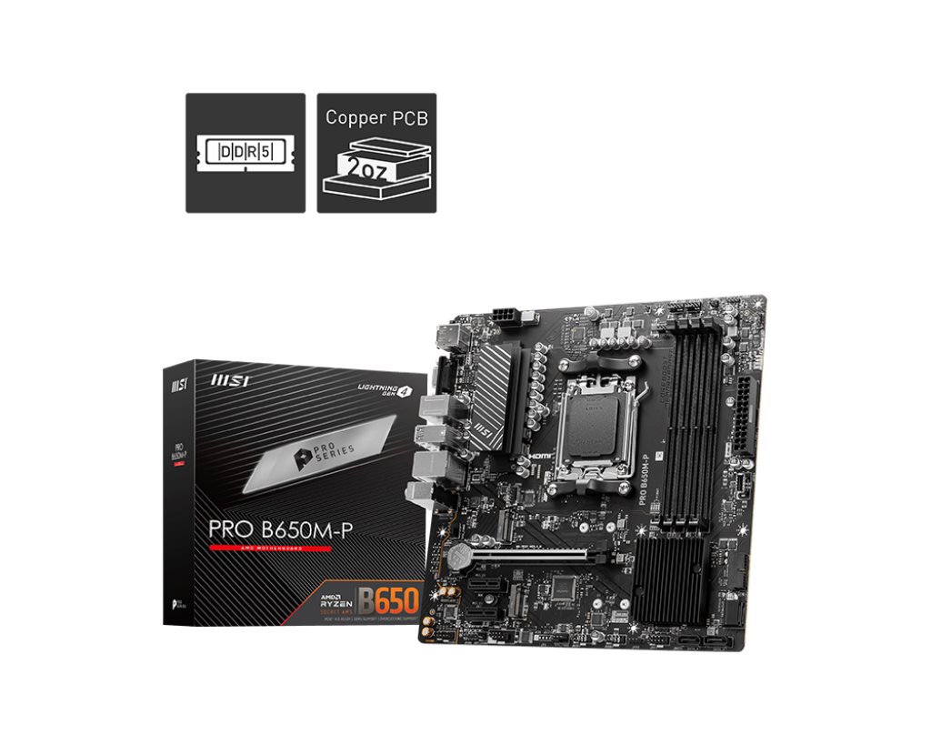 MSI MB Sc AM5 PRO B650M-P,  AMD B650,  4xDDR5,  1xDP,  1xHDMI,  1xVGA,  mATX0 