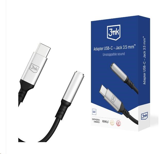 3mk adaptér USB-C/ Jack 3, 5mm (samice) 0, 15m,  černo-stříbrná1 